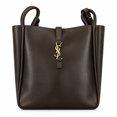 Saint Laurent Dark Brown Leather Bucket Tote Bag primary image