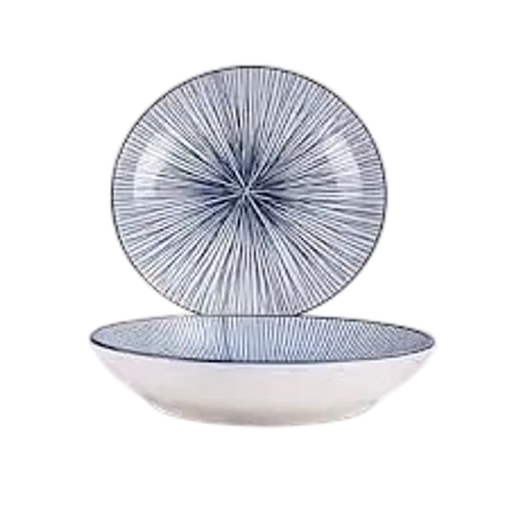Japanese Ceramic Deep Dinner Plate – Sendan Tokusa Blue & White Design - Master