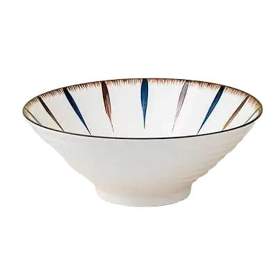 Japanese-Style Ceramic Ramen Bowl – Multi-Color Radial Stripe Design primary image