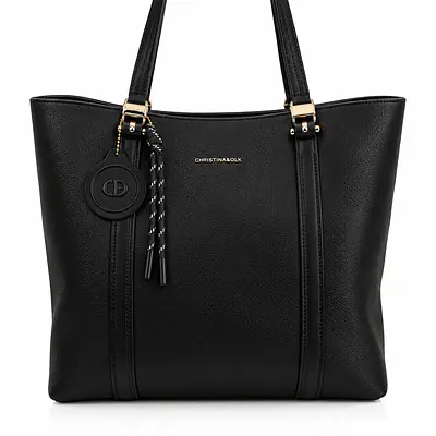 Christina & Olk Taupe Structured Leatherette Tote Bag with Charm primary image