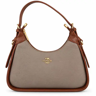Coach Small Curved Leatherette & Canvas Shoulder Bag primary image