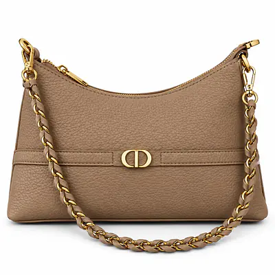 Dior Pebbled Leather Small Hobo Bag with Braided Chain Strap primary image