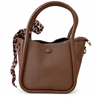 Structured Pebbled Leatherette Mini Tote with Leopard Scarf Accent secondary image